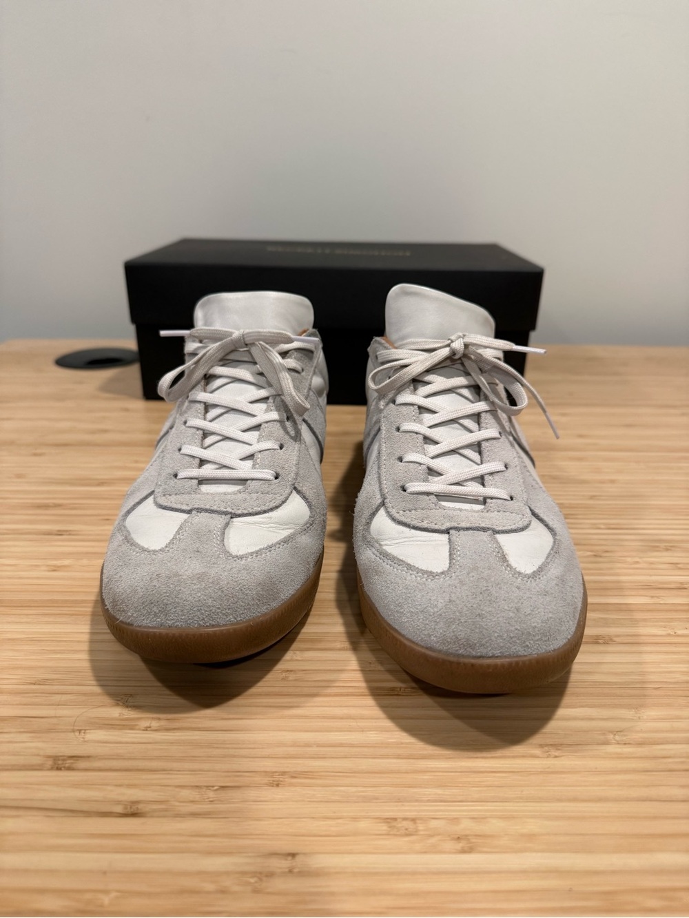 Beckett Simonon Light Gray Suede & White Leather Sneakers with Gum Sole